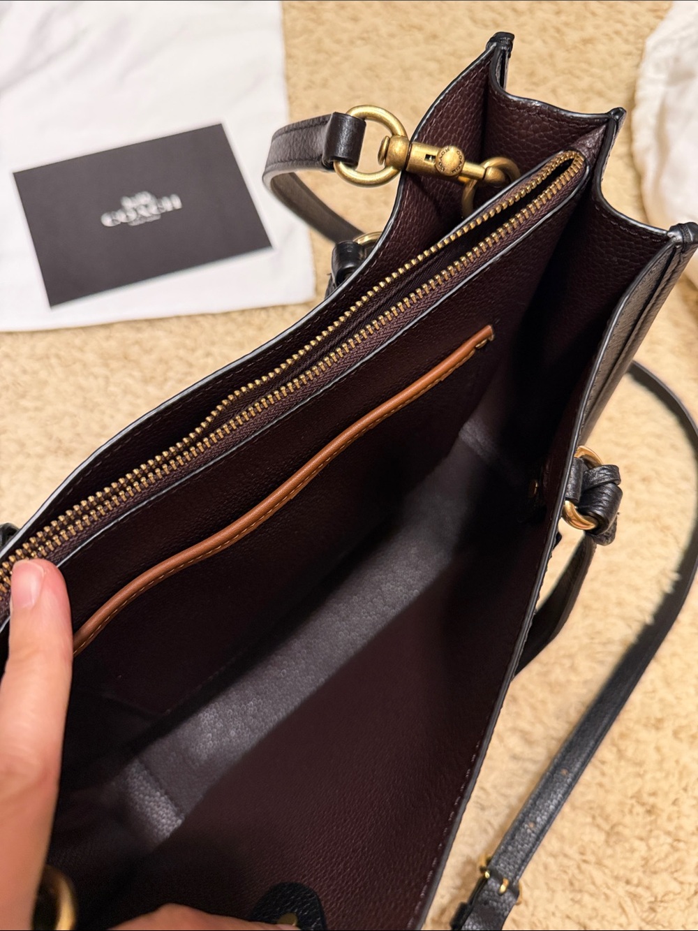 COACH Tyler Carryall Black Pebbled Leather Tote with Crossbody Strap - Picture 7 of 9